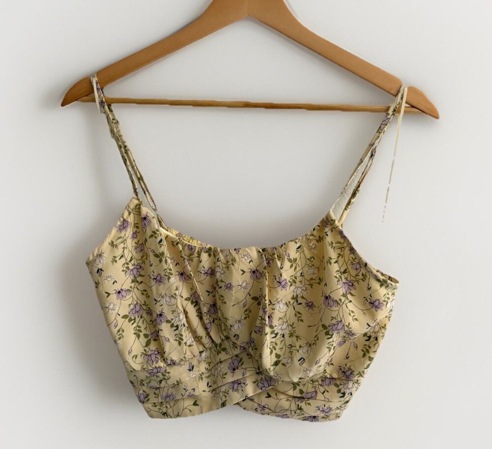 Mable Floral Crop Top Size M Yellow Bustier Cami Adjustable Straps